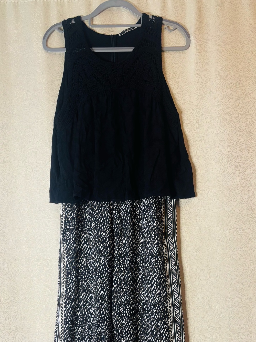M&W Wide Leg Black & White Printed  trendy jumpsuit 0273
